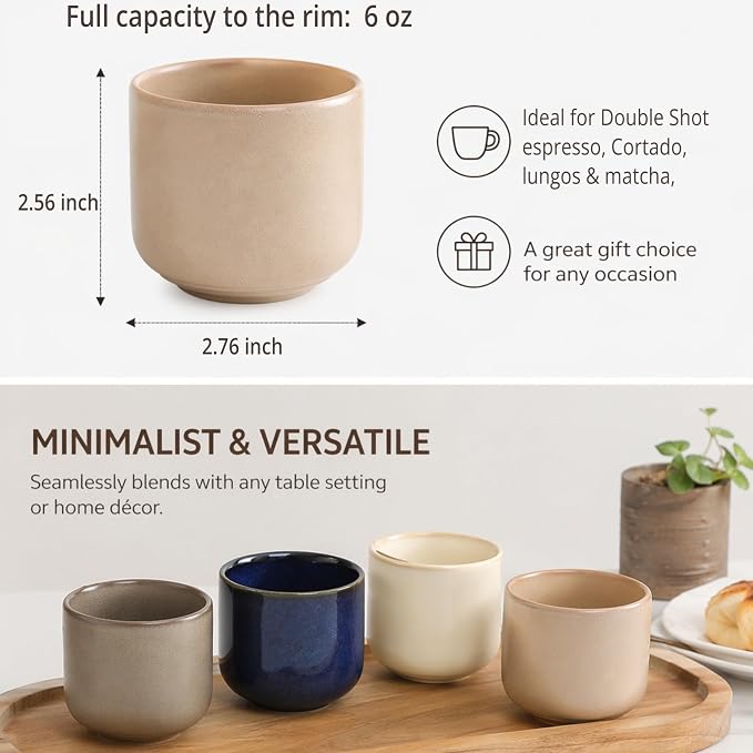 5 oz small Japanese style tea cups set of 4, Handleless Demitasse Mugs - Image 2