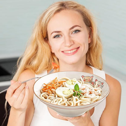 NJCHARMS Ceramic Ramen Bowl Set of 2, 42 oz Japanese Noodle Soup Bowls - Image 6