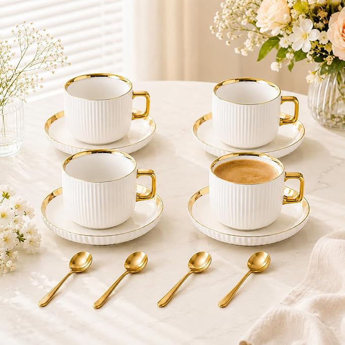 Ceramic Coffee Cup and Saucer Set - Image 4
