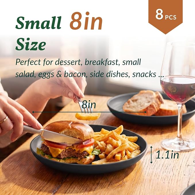 Wheat Straw Plates Unbreakable Deep Dessert Plates Set of 8 Plastic Plates - Image 2