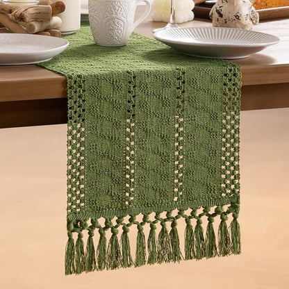 MLMW Boho Olive Green Table Runner 48 inches Small Coffee Table Runner Green - Image 3