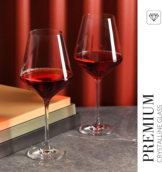 Krosno Classic Red Wine Glasses Set of 6 pieces, 16.6 oz, Avant-Garde Collection, Crystal Glass Thin Rim Long Stem Unique Elegant Premium, Dishwasher Safe, Made in Europe