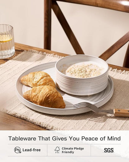 Stoneware Dinnerware Sets for 8, Reactive Glaze Plates and Bowls Set, Chip & - Image 3