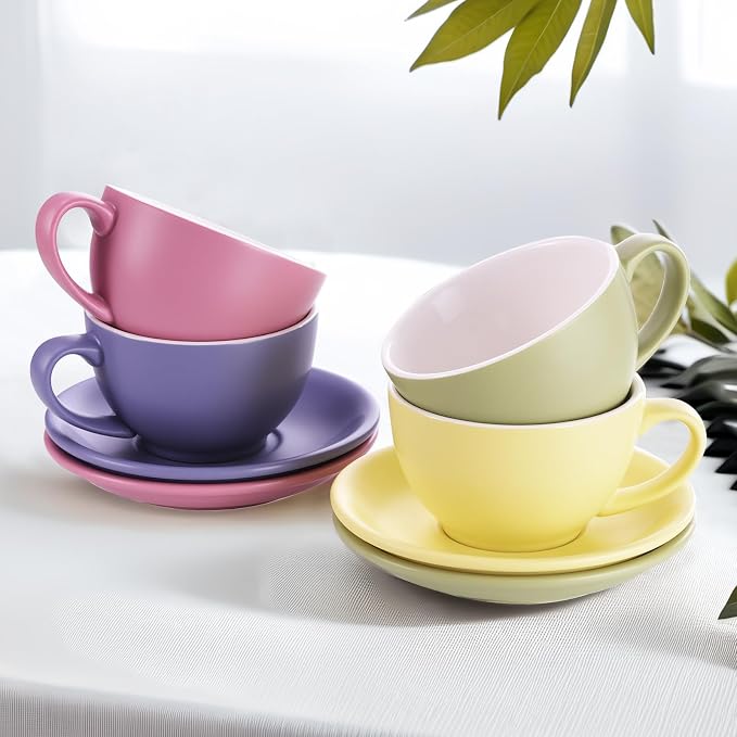 Yundu Matte Color Cappuccino Cups Set of 4-10oz Ceramic Latte Mugs - Image 5