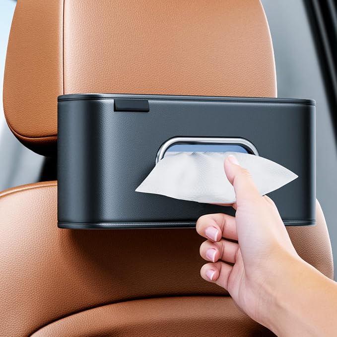 Car Tissue Holder, Car Kleenex Holder Fits 100-160 Count | Premium PU Leather by MTGOCHA