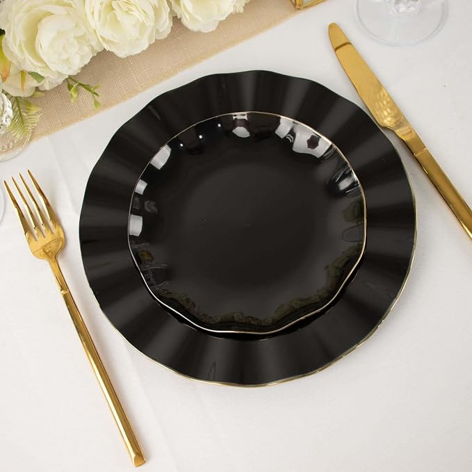 Efavormart 10 Pack | Black 6" Round Plastic Dessert Salad Plates, Disposable - Image 8