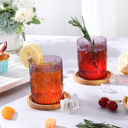 Qinyoung 24 Plastic Vintage Drinking Glasses 8.5oz Stemless Retro Embossed Wine - Image 5