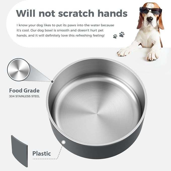 WENBOKMIN Dog Bowl, Stainless Steel Food and Water Bowl, Deep Grey | Non Slip - Image 4