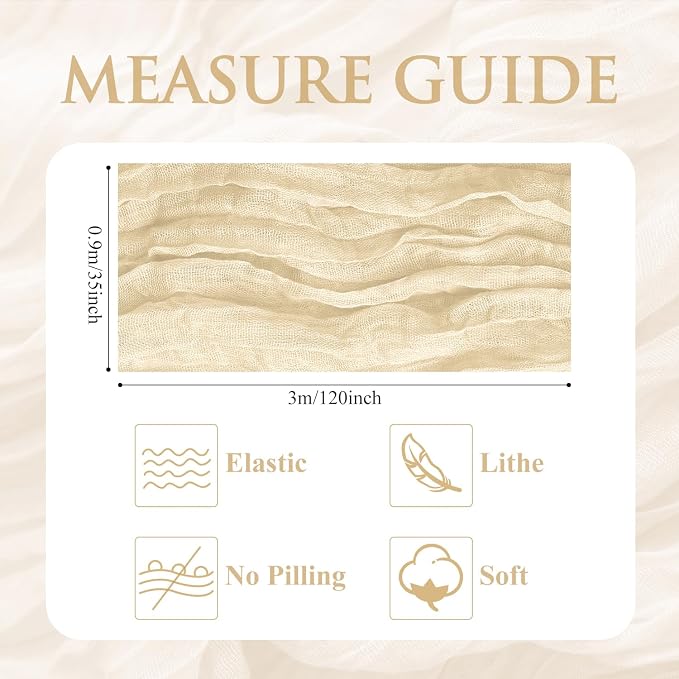 Cheesecloth Table Runner 10FT 12Pcs Beige Boho Gauze Rustic Sheer Runners | - Image 2