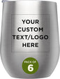 Custom Stemless Wine Glass Tumblers with Lids by Largo 11 oz. Set of 6, Personalized Bulk Pack - Perfect for Wine, Cocktails, Other Hot & Cold Beverages - Silver