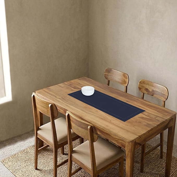 Solino Home 100% Pure Linen Table Runner Navy, Classic Hemstitch 14 x 36 in | - Image 2