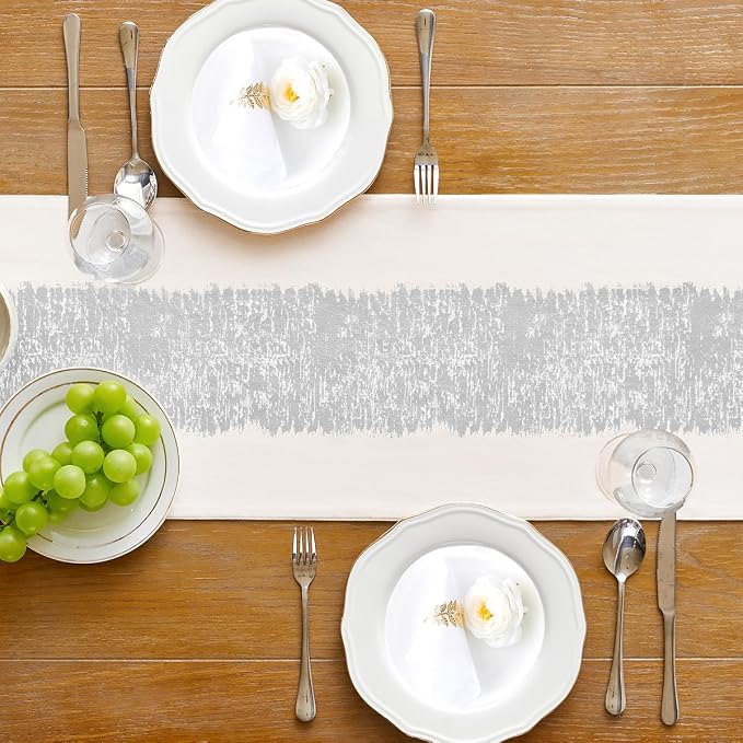 Metallic Style Silver Table Runner, Table Runners 48 Inches Long | Cotton Linen - Image 4