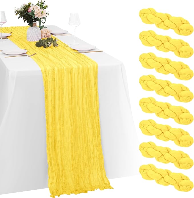 8 Pack Lemon Yellow Cheesecloth Table Runners 20x120 Inch Gauze Table Runner by Yorcari