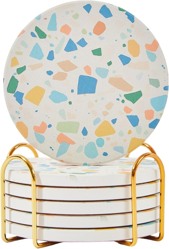 Terrazzo Coasters Set of 6, Colorful Boho Absorbent Ceramic Coasters | Speckled by ilohaus