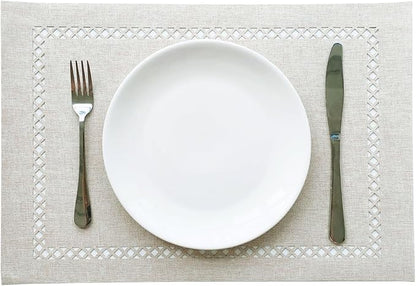 Placemats Set of 4, Set of 6 for Dining Table, Placemats with Hollow Edge Table Cloth Set, Table Mats for Dining Table 12"x18" Off-White