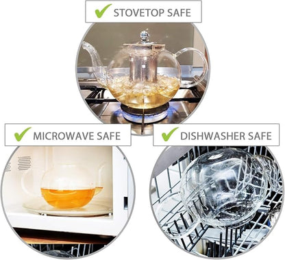 Glass Teapot Set with 4 Double Wall Tea Cups & Removable Stainless Steel Infuser - Image 3