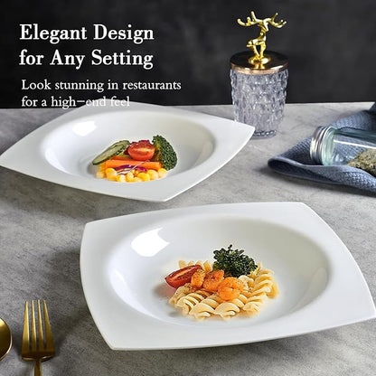 JWANGYUDG-White Square Dinner Plates Set of 6, 10 Inch Fine Bone China Ceramic Plates, Oven & Microwave Safe Scratch Resistant Large Dinner Plates for Home Party