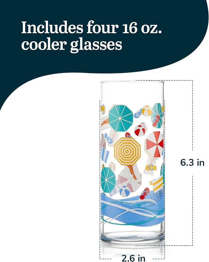 Libbey Vintage Beach Drinking Glasses Set of 4, Retro Beach Design Glass Cups - Image 3