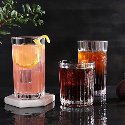 Royalrose Premium VertiLine 13.5oz Highball Glasses, 6pc Tall Glass Sets. Lead-Free Crystal Drinking Glasses. Water Glasses, Mojito Glass Cups, and Mixed Drink Cocktail Glass Set. (Tall glasses)