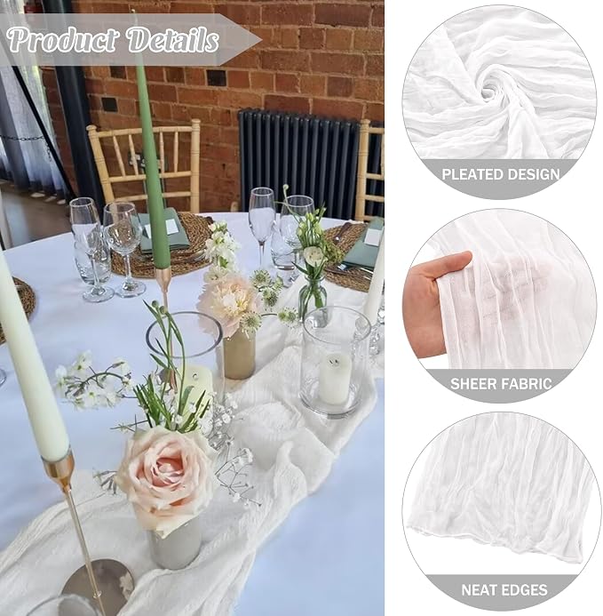 6 Pieces White 10FT Cheesecloth Table Runner Boho Gauze Fabric Table Runner - Image 2