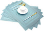 PIGCHCY Heat Insulation Non Slip Plastic Placemats,Washable Easy to Clean Woven Vinyl Kitchen Stain Resistant Placemats for Dining Table Set of 4(Sky Blue)