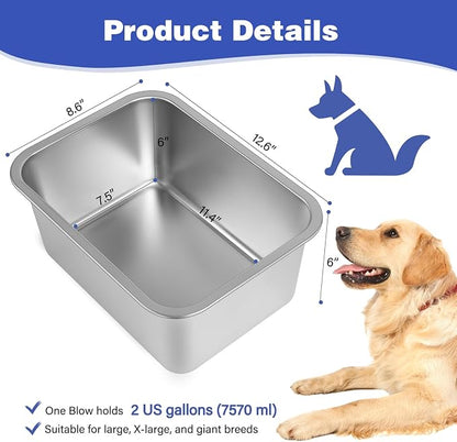 2 Gallon Large Dog Water Bowl, 2 Pack Stainless Steel Dog Bowls | 12.6 x 8.7 x - Image 2