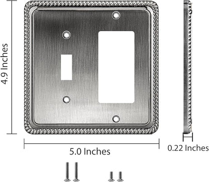 Henne Bery Rope Edge Decorative Wall Plate Switch Plate Outlet Cover (Toggle/Decorator, Heirloom Silver)