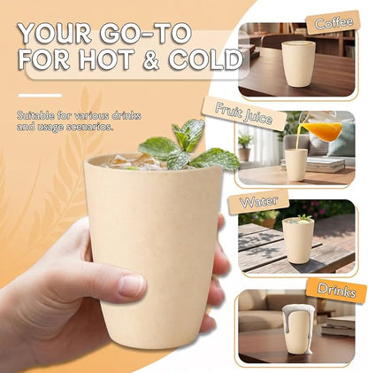 Wrova Wheat Straw Cups 6 PCS Good Alternative to Plastic Reusable Cups 12 oz - Image 4