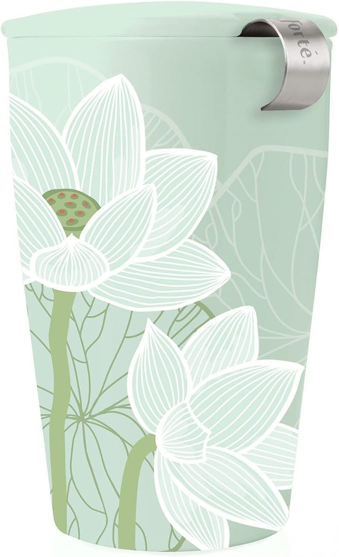 Tea Forte Double-Walled Ceramic Kati Cup, Lotus Blossom, 12 oz | Insulated by TeaForte