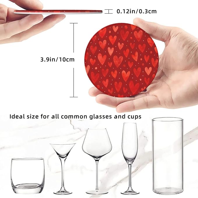 Romantic Watercolor Red Heart Dots Coasters - Image 3