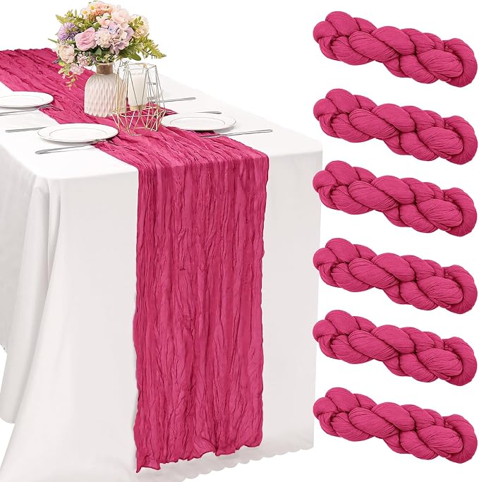 6 Pieces Hot Pink 10FT Cheesecloth Table Runner Boho Gauze Fabric Table Runner by JALANCY