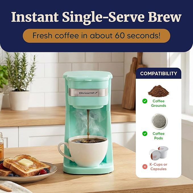 Elite Gourmet EHC113M Personal Single-Serve Compact Coffee Maker, Mint | - Image 2