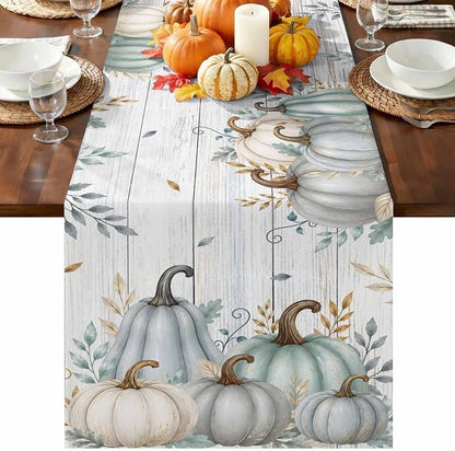 Gray Green Pumpkin Fall Table Runner 72 Inches Long, Thanksgiving Table Runners by Unknown