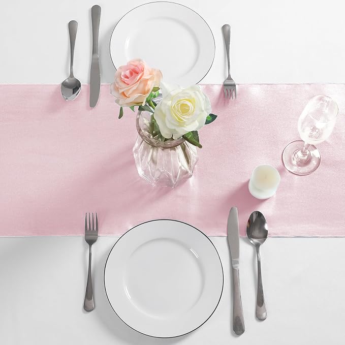 Manyshofu Blush Pink Satin Table Runner 12x108 - Image 8