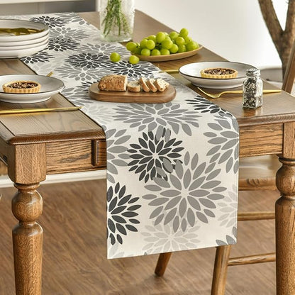 Artoid Mode Grey Floral Pinnata Dahlia Table Runner, Seasonal Kitchen Dining - Image 3