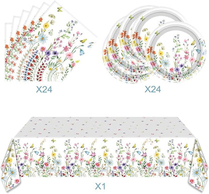 Wildflower Plates and Napkins Party Supplies, Floral Tablecloth | 24 Serves - Image 3