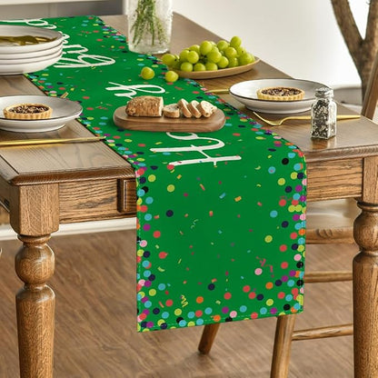 Artoid Mode Polka Dot Green Happy Birthday Table Runner, Seasonal Christmas - Image 3