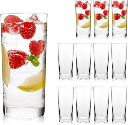 Highball Glasses Set of 12, 16oz Tall Drinking Glasses, Water Glass by PureGlassPureStyle