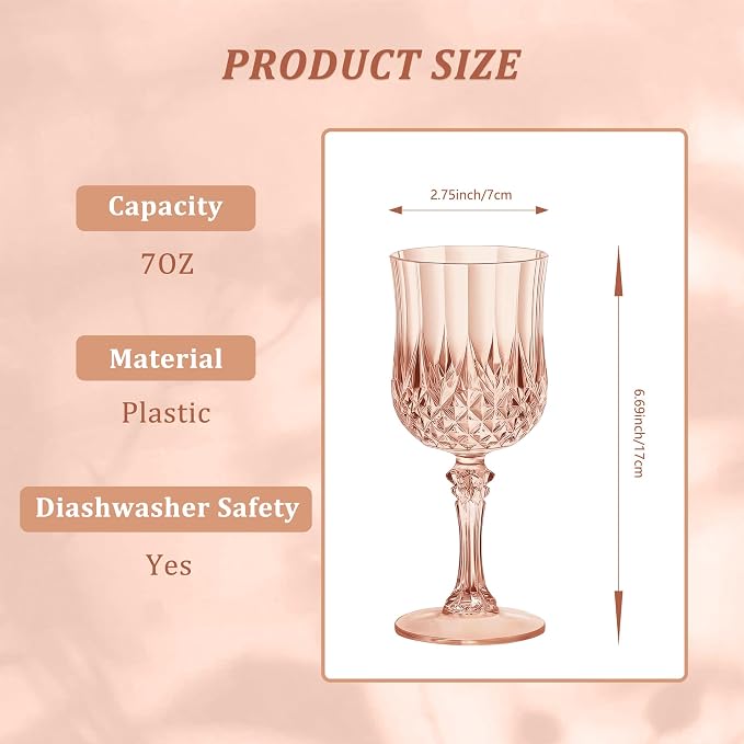 7OZ Plastic Wine Glasses, Reusable Vintage Goblets Unbreakable Drinking Glasses - Image 2