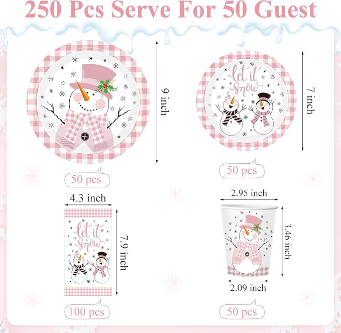 Funnymoom 250 Pcs Winter Snowman Party Decorations - Image 3