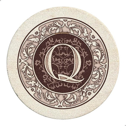 Thirstystone Monogram Round Natural Sandstone Coaster 4 Pack | 4" Diameter by Thirstystone