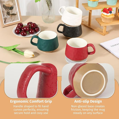 BYCNZB 13oz Ceramic Coffee Cups set of 4, Modern Mugs - Image 4