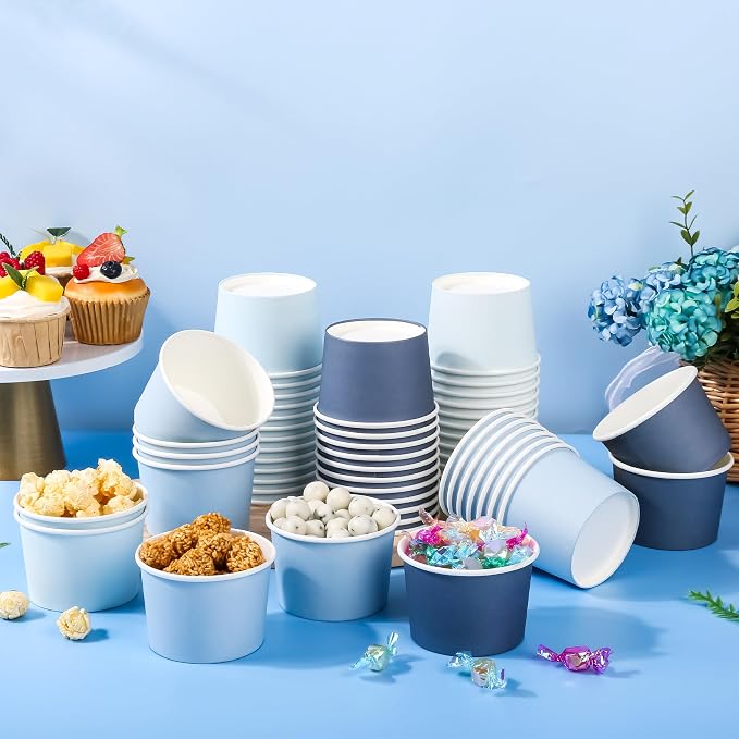AimFun 60Pc Dusty Blue Treat Snack Cups Paper Ice Cream Cups 8oz | 4 Colors - Image 3