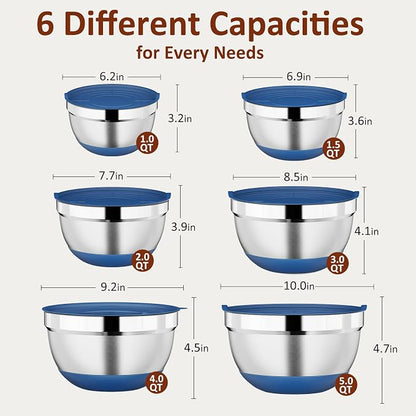 9 Pack Mixing Bowls with Airtight Lids Set, Stainless Steel Mixing Bowls with - Image 2