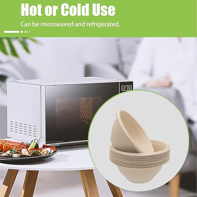 100 Pack 8oz Compostable Paper Bowls, Heavy-Duty Disposable Natural Bagasse - Image 4