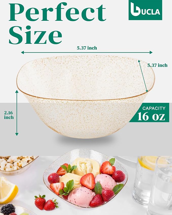 bUCLA 50Pack Gold Glitter Plastic Serving Bowls - 16oz Disposable Serving Bowls - Image 2