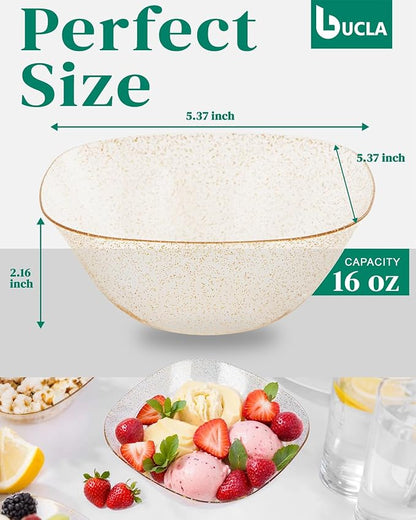 bUCLA 50Pack Gold Glitter Plastic Serving Bowls - 16oz Disposable Serving Bowls - Image 2