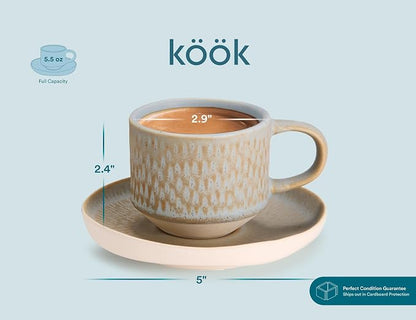 KooK Espresso Mug and Saucer Set, Ceramic Cups and Plates - Image 7