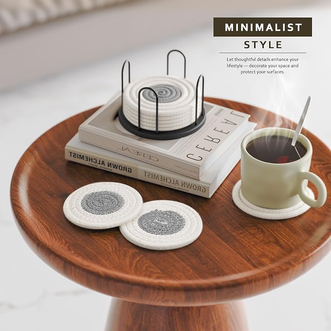 Lazebox Coasters Set of 8 for Drinks, 4 Inch Large Coasters for Coffee Table - Image 3
