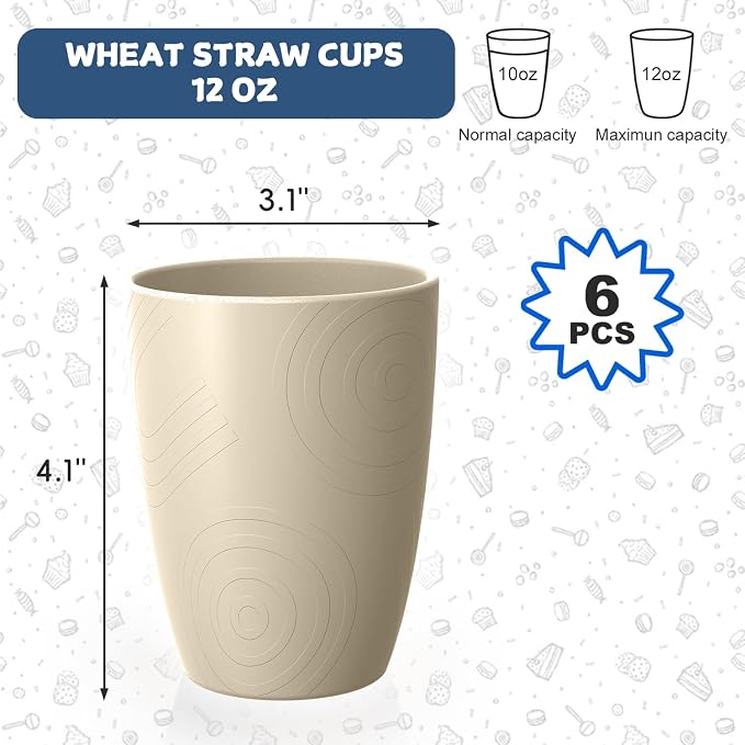 Unbreakable Wheat Straw Cups Set of 6, 12 OZ Reusable Plastic Cup Alternative - Image 2